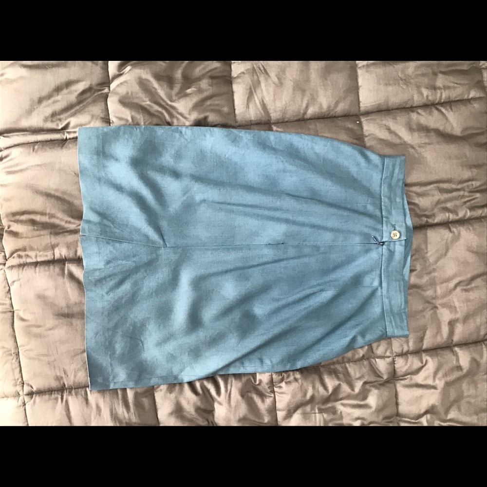 Blue Cotton Lined High Waisted Skirt - 4 - Picture 2 of 3
